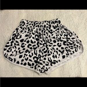 PrettyLittleThing Black and White Athletic Shorts with Animal Print